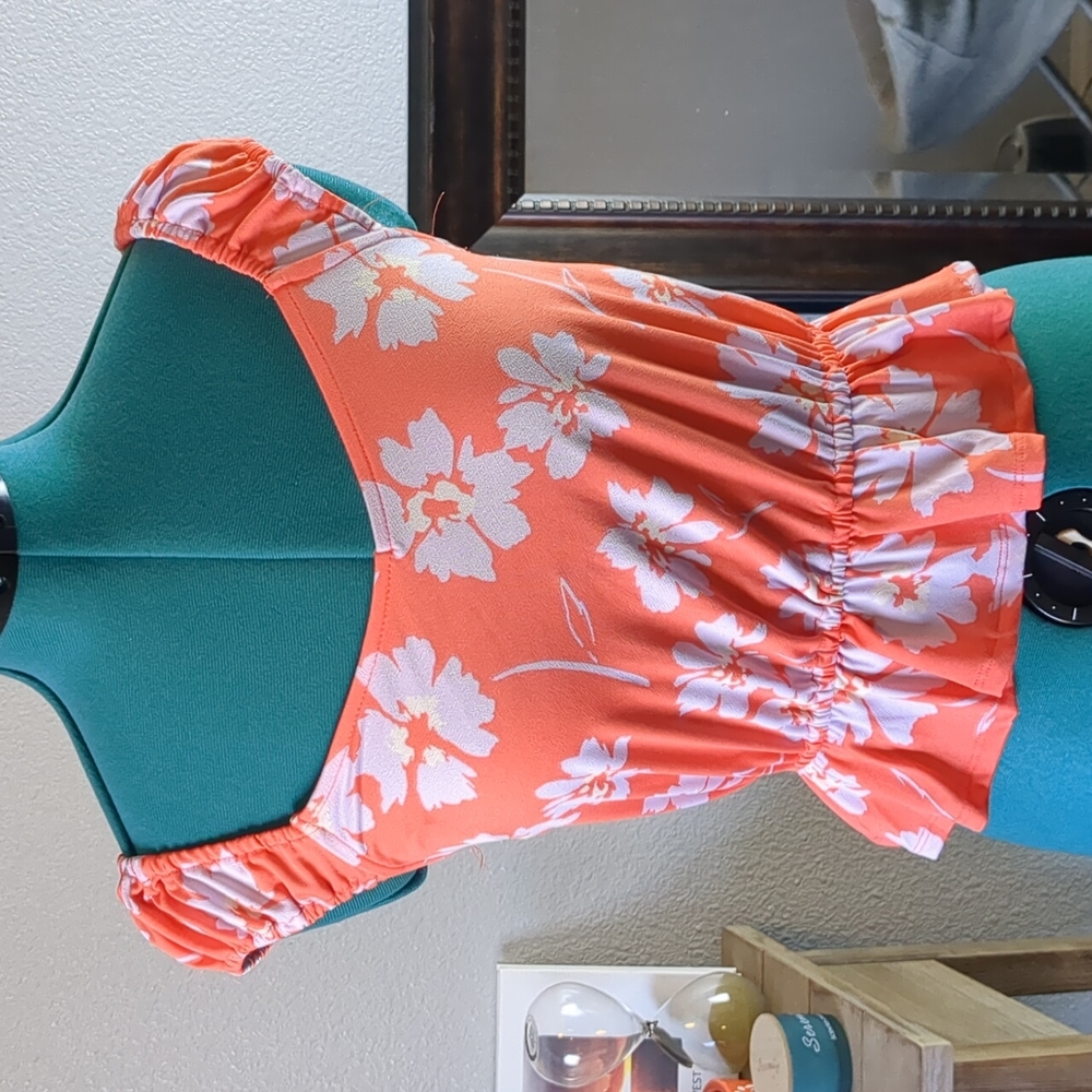 NWT | Eclair | Orange and White Floral Off The Shoulder Cropped Blouse Size xs